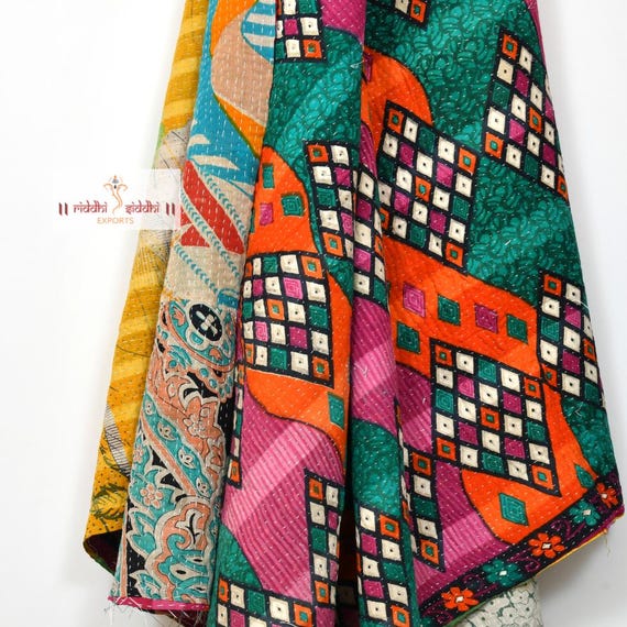 パッチワークキルトタペストリーリバーシブル ハンドメイドのステッチカンタスロー | カンタリバーシブル