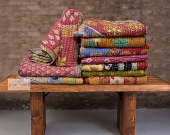 Wholesale Lot Of Indian Vintage Handmade Throw Reversible Blanket Bedspread Cotton fabric ( Assorted colour )
