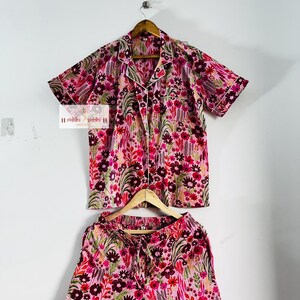 Beautiful floral print summer wear PJ set | Handmade Beach wear PJ set | Women wear night suit | Bridesmaid short PJ set | Gift for her.