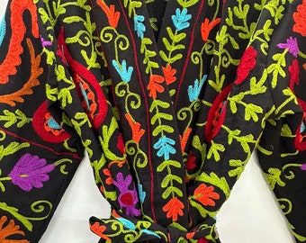 Indian Cotton New Suzani Embroidery Kimono, Winter Warmed Kimono, Women&#39;s Coat, Cotton Long And Short Size Jacket Kimono