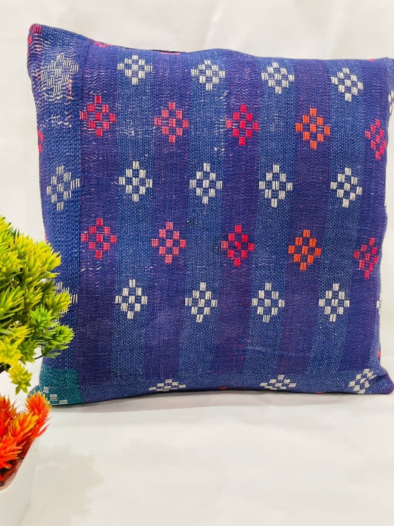thumbnail interactive-video image 1 of Multicolor Kantha Cushion Covers – Lot Of 5 Patchwork Floral Pillow Cases 16x16 1 of 3