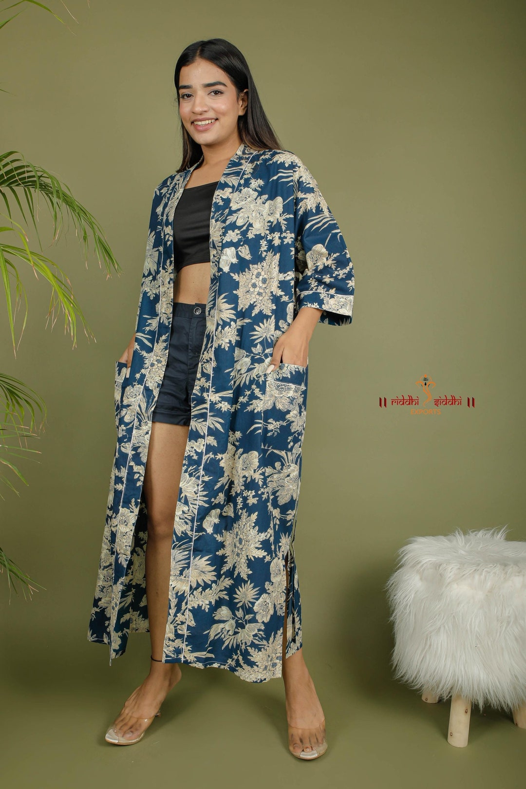 Beautiful Blue Color Cotton Robes | Kimono Bath Robes | Boho Party Wear ...