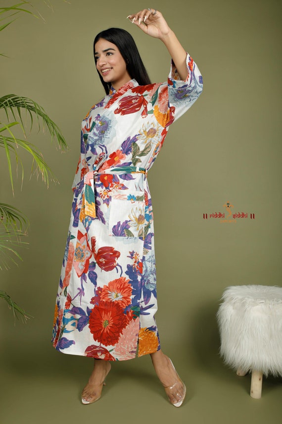 Bata larga de algodón Kimono para mujer Batas de baño unisex