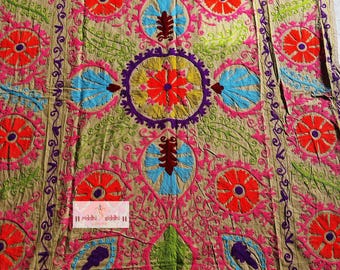Beige color suzani bedspread | Handmade home decor suzani | Suzani table and bedcover | Suzani tapestry | Bridesmaid suzani | Gift for her.