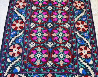 Indian multicolor Embroidery work  bedcover | Niddle work bedsheet | suzani wall hanging throws | suzani Embroidery blanket | Gift for her.