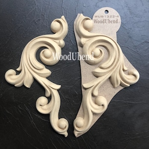 Bendable Wood Scrolls for home interior, furniture and other craft projects - Decorative Pair - WoodUBend Mouldings - Applique - DIY