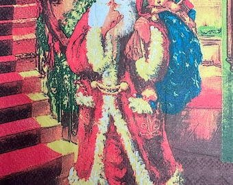 Servilletas de papel vintage de Papá Noel, para decoupage navideño y scrapbooking (30,5 x 30,5 cm, paquete de 4)