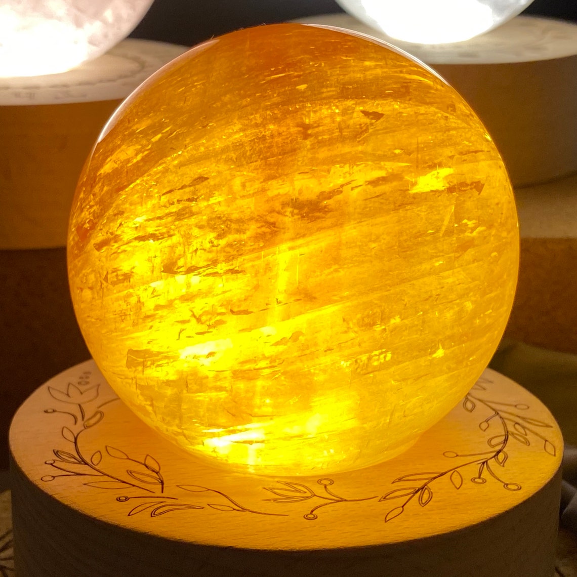 Citrine Orb Lamp Crystal Ball Lamp Crystal Lamp LED Night Etsy