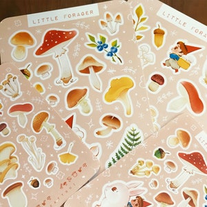 Mushrooms Gnome Set Glossy or Matte Kisscut Planner Sticker Sheet Set