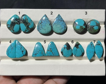 Natural Hubei/Tibetan Turquoise Cabochon Pairs: Turquoise Gemstone For Earrings, Jewelry Making Supplies