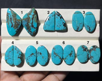 Natural Hubei/Tibetan Turquoise Cabochon Pairs: Turquoise Gemstone For Earrings, Jewelry Making Supplies