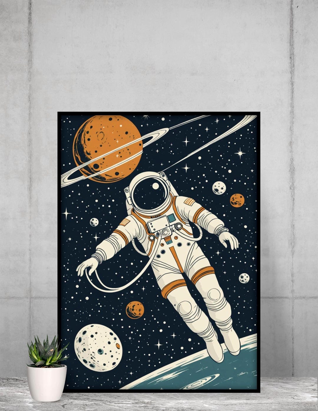 Retro Astronaut Space Exploration Poster, Mid Century Sci Fi Wall Art ...