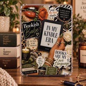 Rust & Olive Luxe Collage Kindle Insert | Luxury Bookish E-Reader Decor | Clear Case Insert | Reader Gift