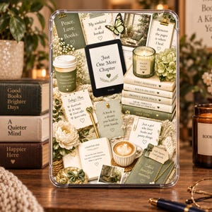 Matcha Chapters Kindle Insert | Green Bookish E-Reader Decor | Clear Case Insert | Book Lover Gift