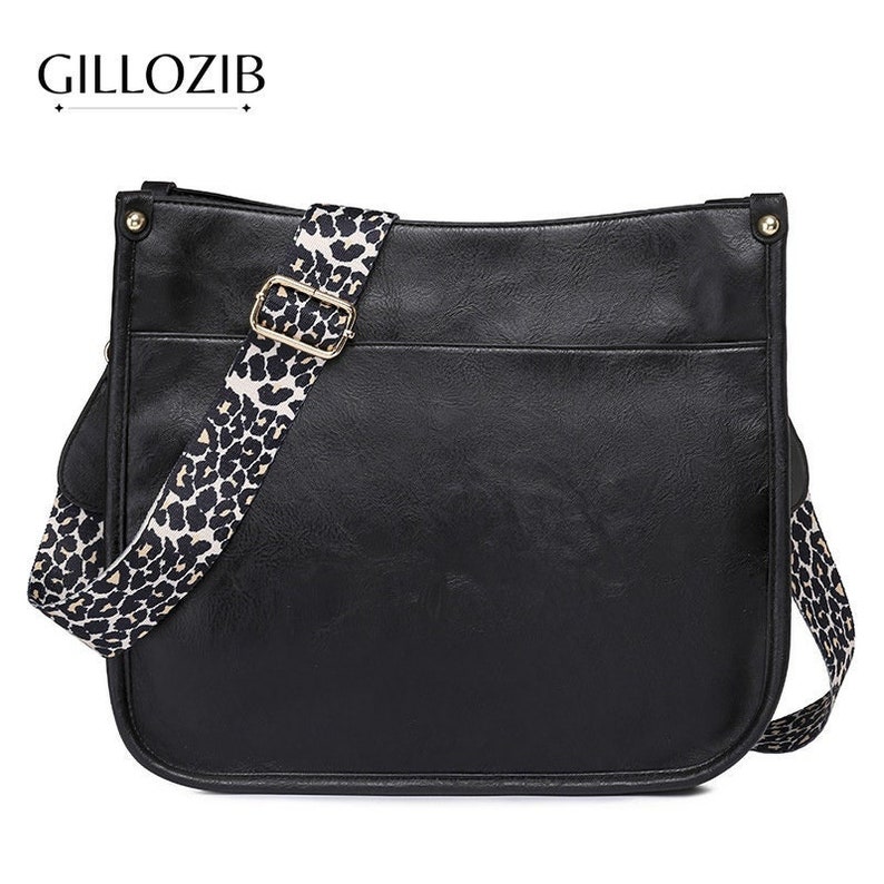 Black Callista Leopard Strap Crossbody Bag Vegan Leather Etsy
