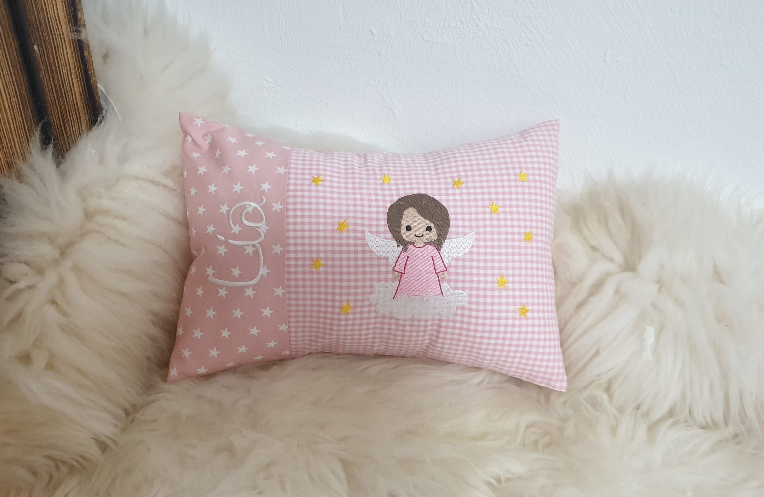 Kissen Schutzengel Engel rosa Kleid weiße Schrift & Wunschnamen W793