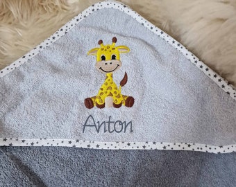 Babybadetuch Kapuzenhandtuch Giraffe grau & Wunschname