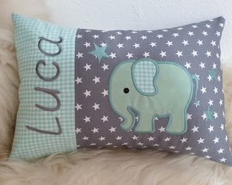 Kissen Elefant mint grau & Wunschnamen