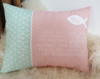 Taufkissen Kissen Taufspruch Spruch Fisch Sterne mint rosa Punkte & Wunschnamen W1364