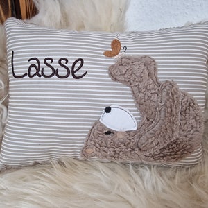 Kissen Taufkissen Bär Teddy Schmetterling beige Streifen & Wunschnamen W716