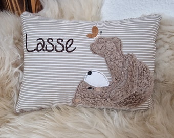 Kissen Taufkissen Bär Teddy Schmetterling beige Streifen & Wunschnamen