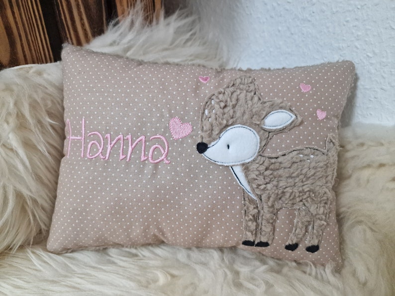 Kissen Taufkissen Reh Kitz beige hell Punkte Plüsch & Wunschnamen 20 x 30 cm