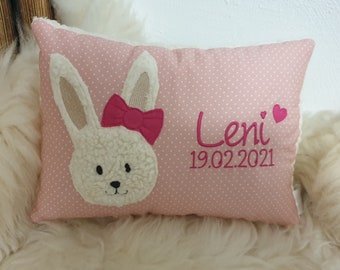 Kissen Taufkissen Hase Hasenmädchen Schrift pink rosa Punkte & Wunschnamen