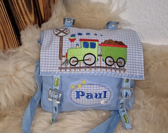 Kindergartentasche Tasche Zug hellblau mit Namen