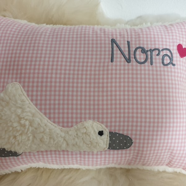 Kissen Ente Entchen rosa kariert & Wunschnamen W1142