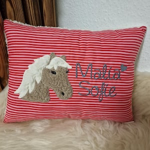 Kissen Taufkissen Pferd Pony rosa rot Streifen & Wunschnamen W778