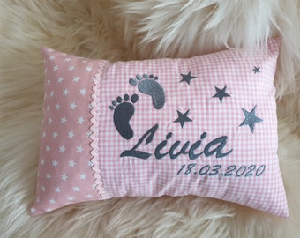 Baby Mütze "Sterne rosa/rosa"  mit Wunschname bestickt aus Baumwolljersey 