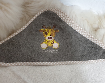 Babybadetuch Kapuzenhandtuch Giraffe beige braun & Wunschname