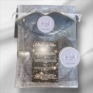 20 sacos de cuidados posteriores DELUXE de bálsamo labial de arnica personalizados - compressa fresca para lábios + cartão de cuidados posteriores + coração Choc - bolsa de brindes para cliente pós-tratamento