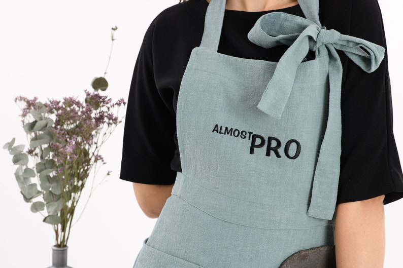 Personalized embroidered women's apron. Custom made apron. Great for a Chef, Artist, Bartender. Gift for stylish Mum, Nana image 4