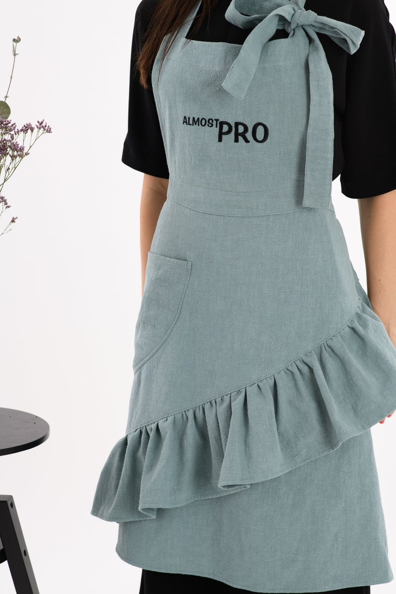 Personalized embroidered women's apron. Custom made apron. Great for a Chef, Artist, Bartender. Gift for stylish Mum, Nana image 2