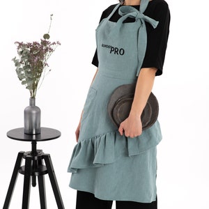 Personalized embroidered women's apron. Custom made apron. Great for a Chef, Artist, Bartender. Gift for stylish Mum, Nana image 6