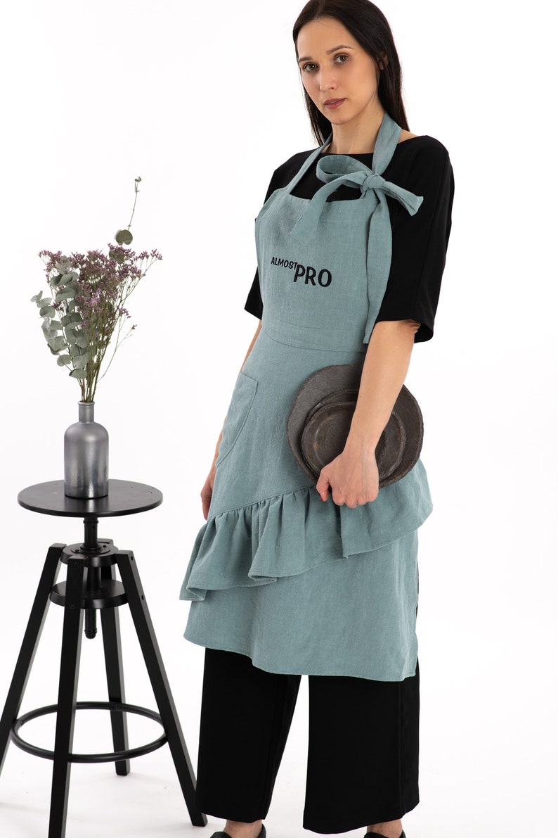 Personalized embroidered women's apron. Custom made apron. Great for a Chef, Artist, Bartender. Gift for stylish Mum, Nana image 6