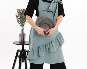 Personalized embroidered women's apron. Custom made apron. Great for a Chef, Artist, Bartender. Gift for stylish Mum, Nana