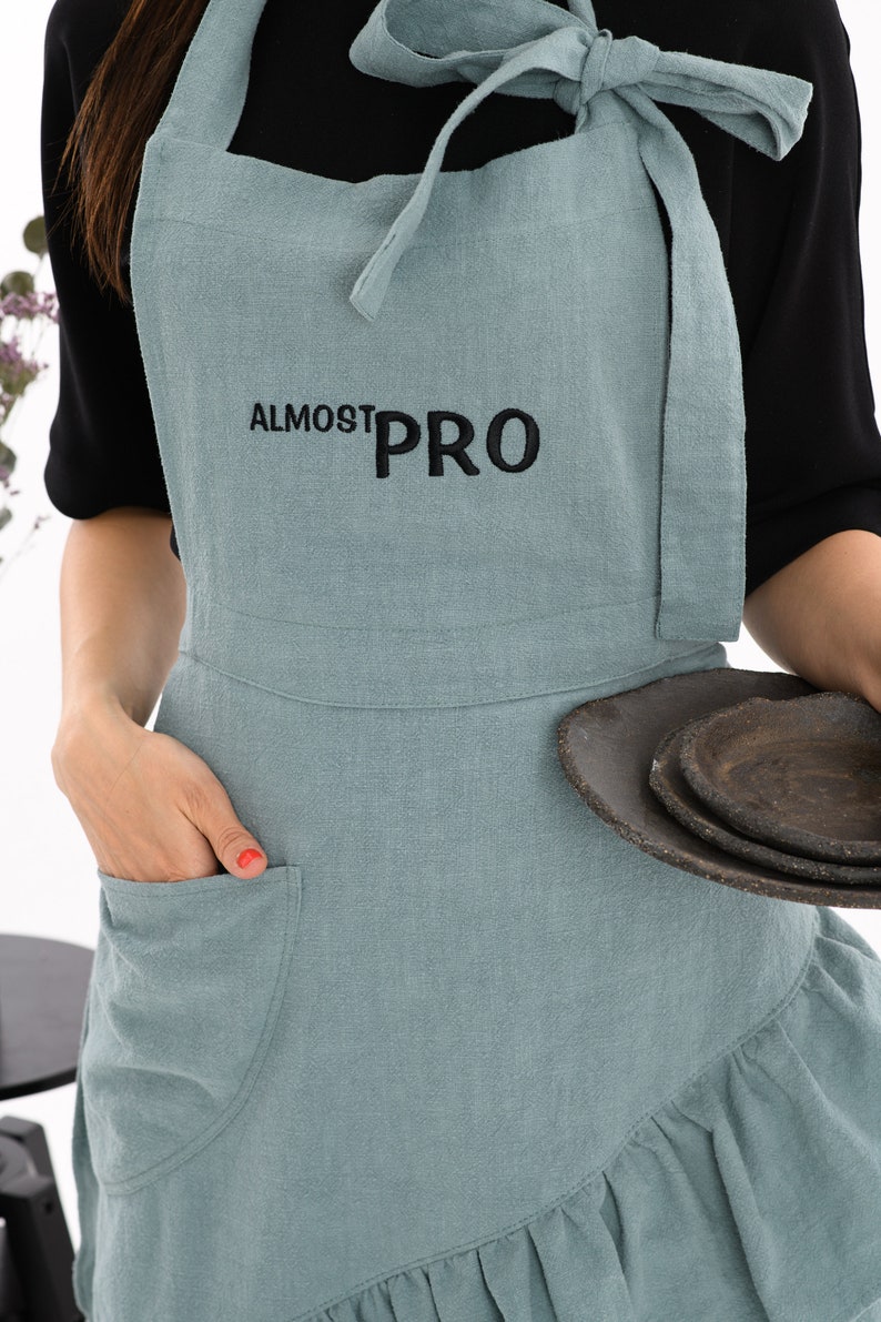 Personalized embroidered women's apron. Custom made apron. Great for a Chef, Artist, Bartender. Gift for stylish Mum, Nana image 5