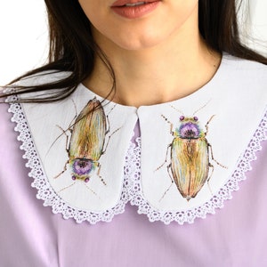 Detachable women&#39;s collar with hand painted bug. Custom made. Bib Collar. Collar for Woman. Peter Pan Collar