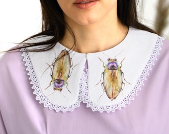 Detachable women's collar with hand painted bug. Custom made. Bib Collar. Collar for Woman. Peter Pan Collar