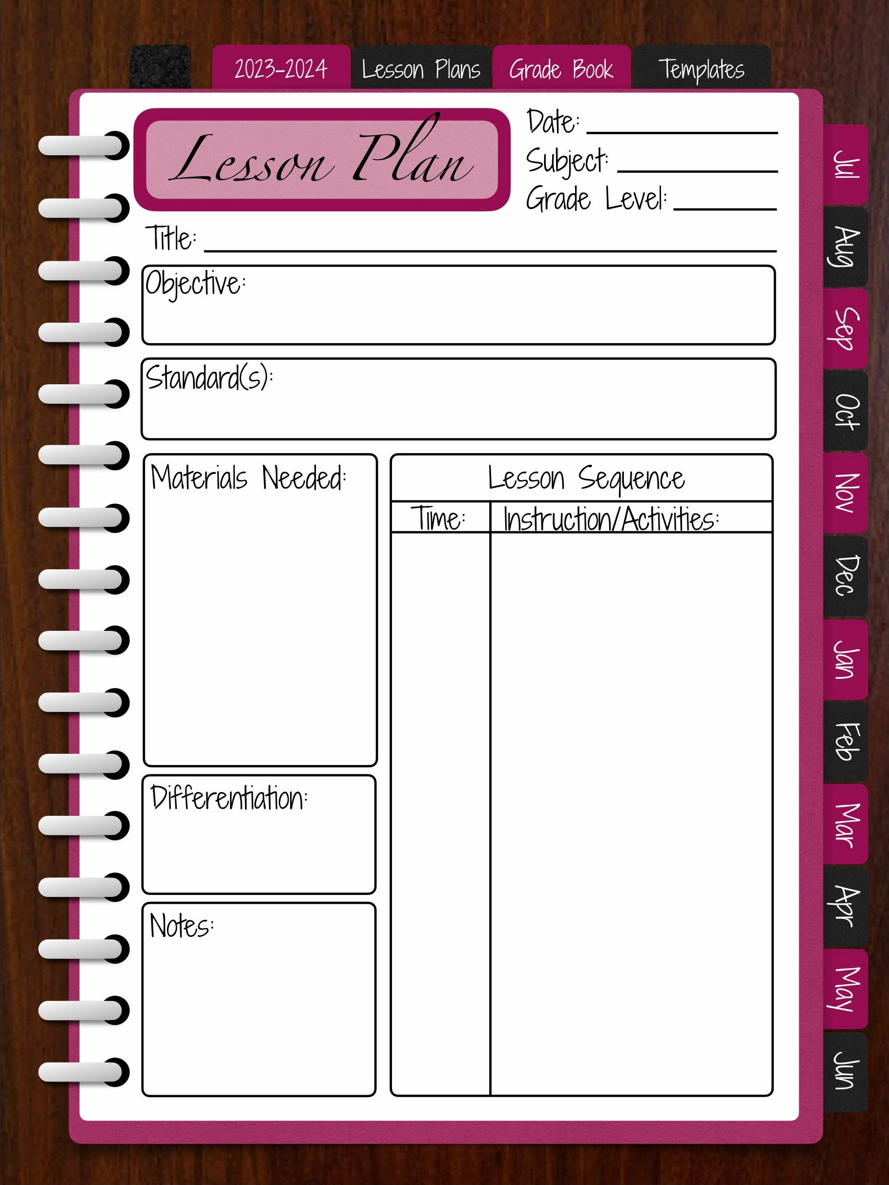 20232024 Dated Digital Teacher Lesson Planner and Grade Book in