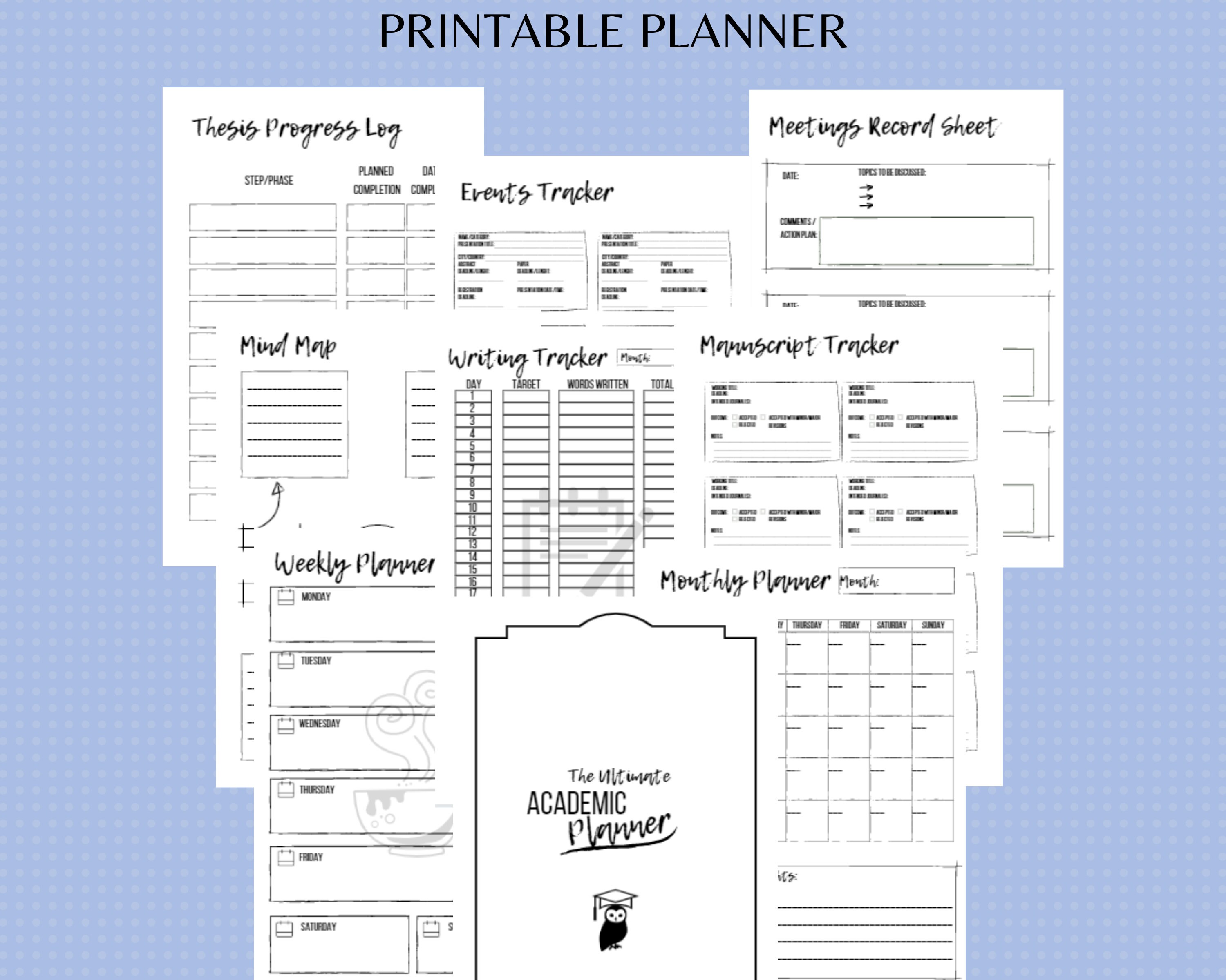 Printable Academic Planner PhD Weekly Planner Writing Etsy