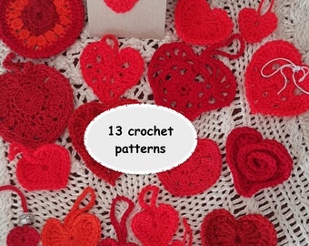 Hearts Crochet Booklet. 13 patterns all in a PDF Instant Download. Plain to lacy to embellished. For bookmarks, gift cards, hanging.