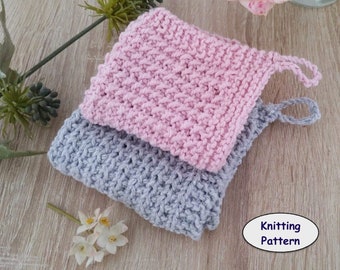 NUBB 2-sided Washcloth Knitting Pattern. Rough side, smooth side facecloth. With hanging loop. Easy beginner knitted dishcloth. Home decor