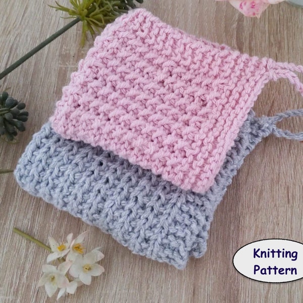 NUBB 2-sided Washcloth Knitting Pattern. Rough side, smooth side facecloth. With hanging loop. Easy beginner knitted dishcloth. Home decor