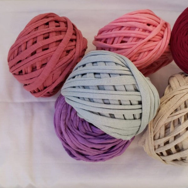 T Shirt Yarn Chunky Cotton Yarn Trapillo, Jersey, ribbon T-yarn. With FREE f-leather tag. For baskets, rugs, poufs, potholders, decor, bags