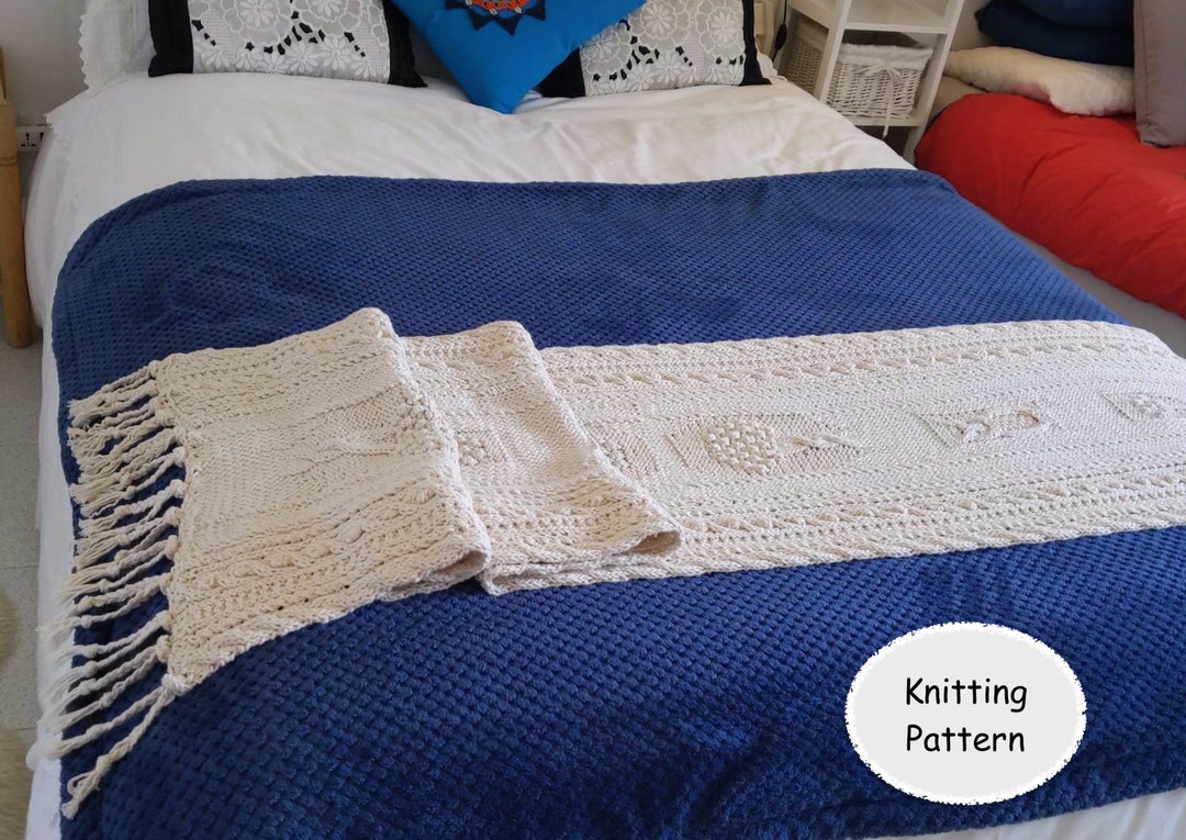SAOL Bed Scarf Runner With Celtic Knots Knit Bed Scarf Merino Wool