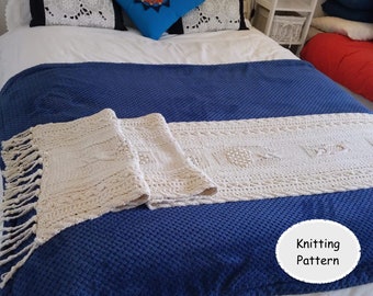 Celtic Bed Runner KNITTING PATTERN. Trees, Berries and Owls. Cable Blanket with plaited tassels / Throw / Bed spread / Aran Bed Runner.