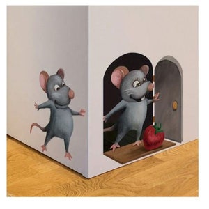 3D Maus Wandaufkleber, Cartoon Maus Loch Aufkleber, Wand / Ecken Dekoration, 3D Wandtattoo